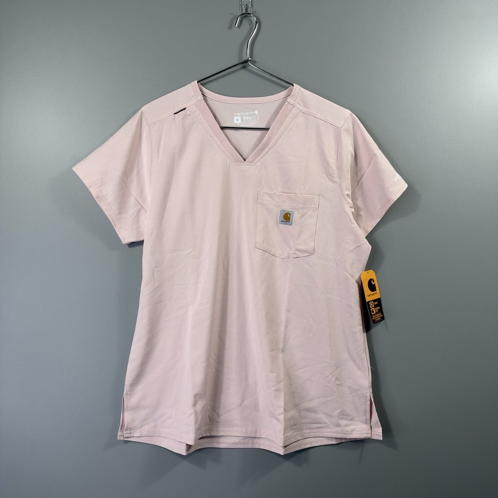 Carhartt Force Shirt Womens Medium Pink V Neck Short Sleeve Workwear Scrub Top
